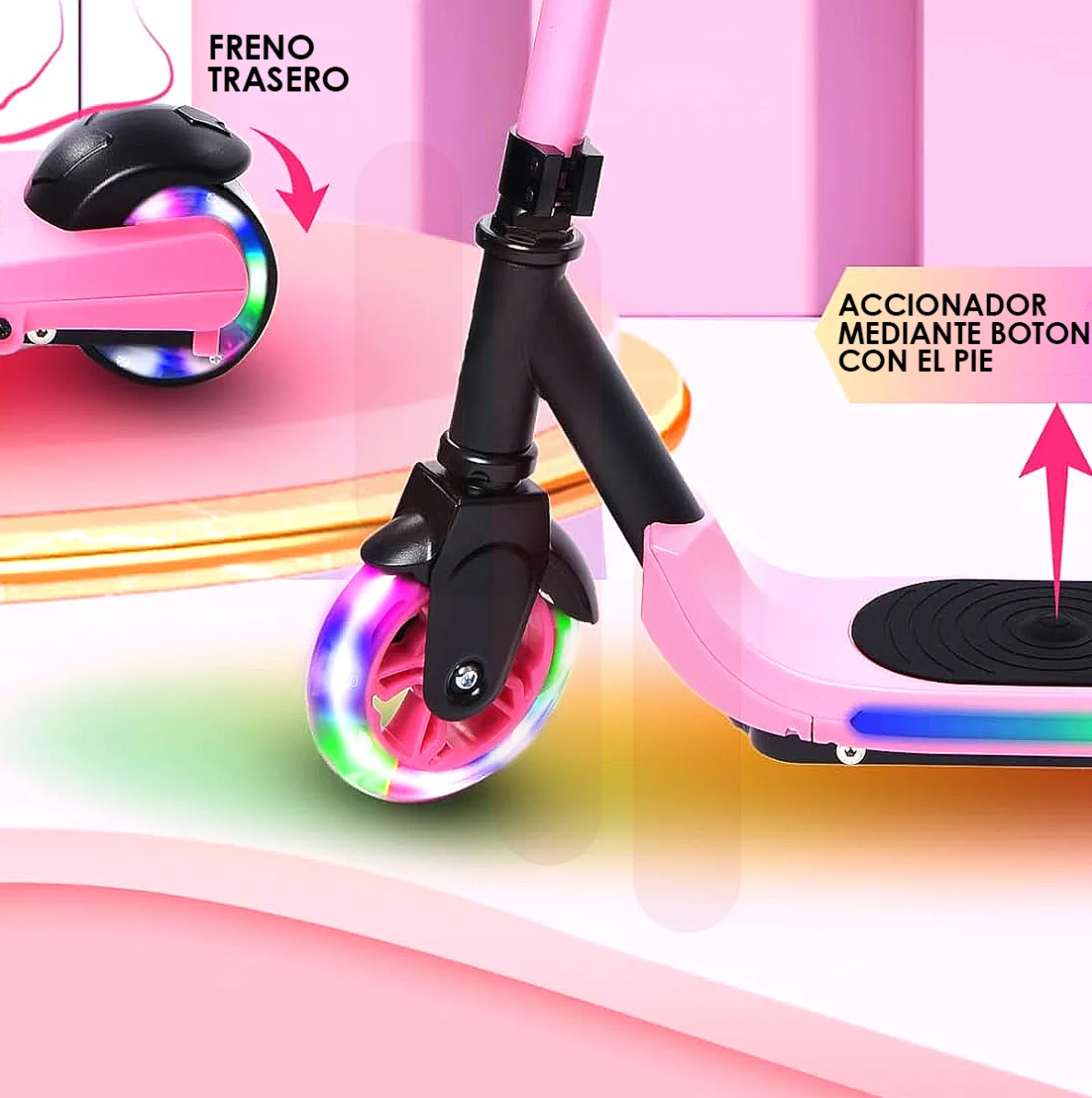 Patin Scooter Eléctrico Infantil Ajustable Con Luces