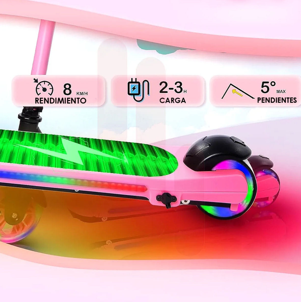 Patin Scooter Eléctrico Infantil Ajustable Con Luces