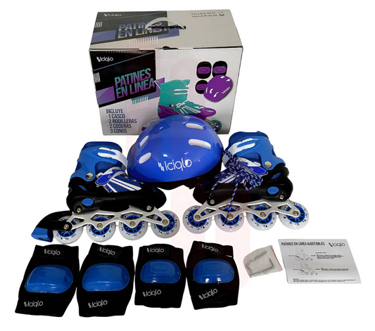 Patines En Linea Ajustables Con Casco Y Rodilleras / 19cm A 21cm