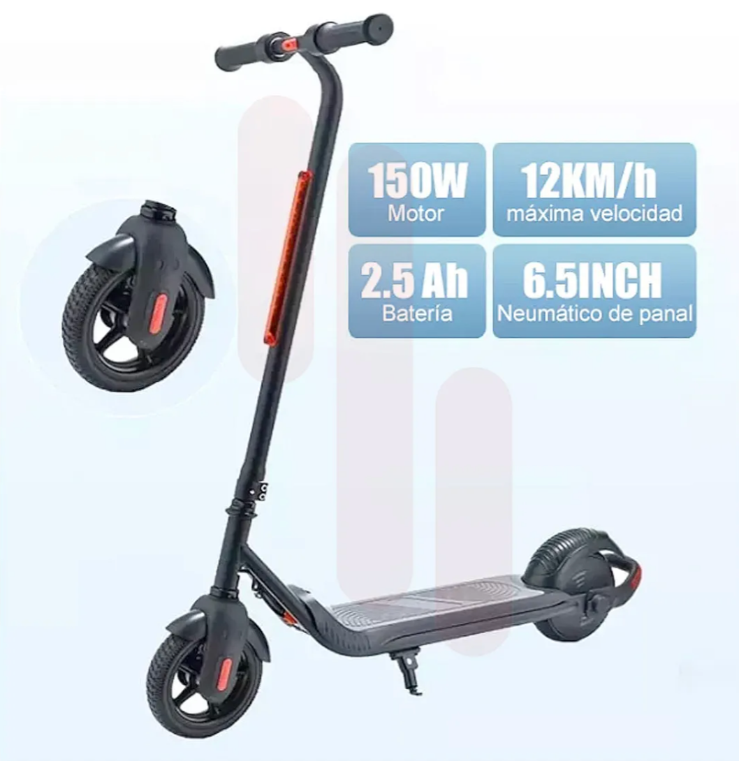 Scooter Electrico Vel 16 Km/h 150w Para Niños Color Negro