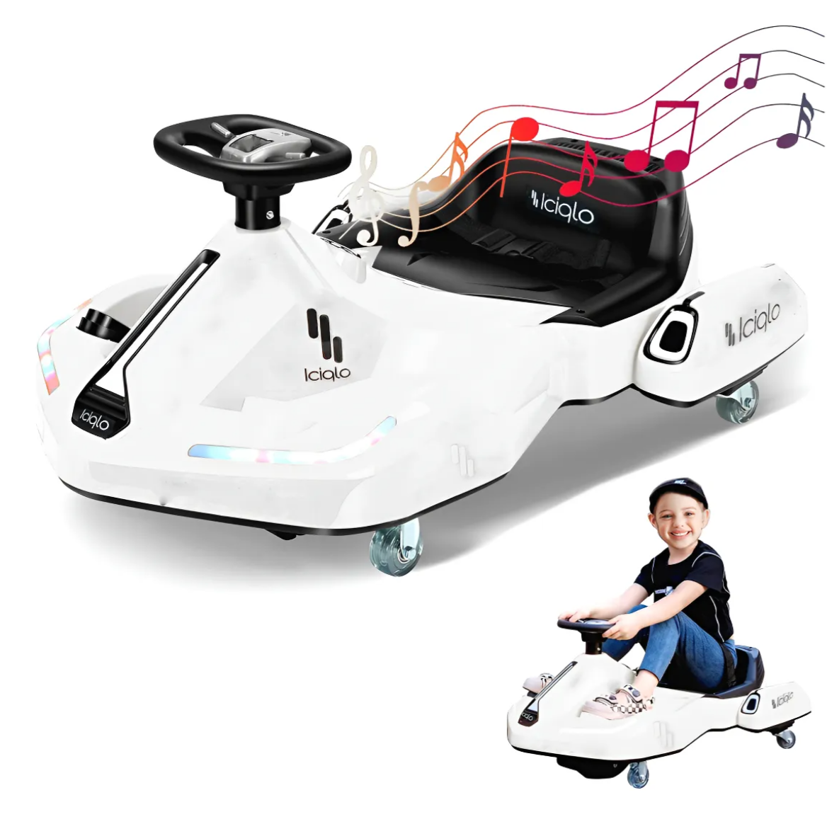 Go Kart Eléctrico Para Niños de Giro 360° Luz y sonido Bluetooth