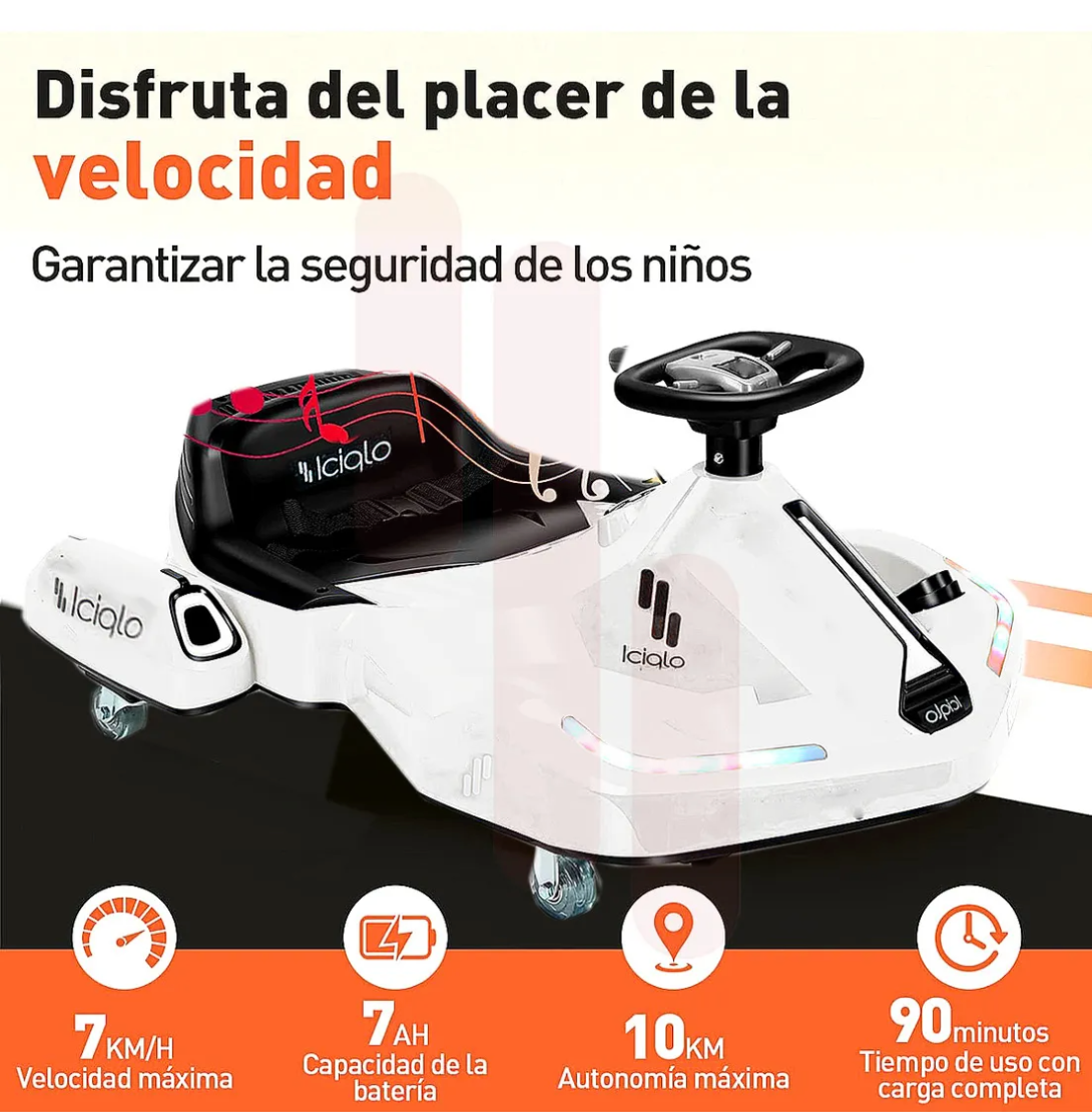 Go Kart Eléctrico Para Niños de Giro 360° Luz y sonido Bluetooth