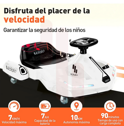 Go Kart Eléctrico Para Niños de Giro 360° Luz y sonido Bluetooth