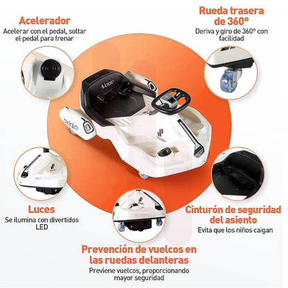 Go Kart Eléctrico Para Niños de Giro 360° Luz y sonido Bluetooth