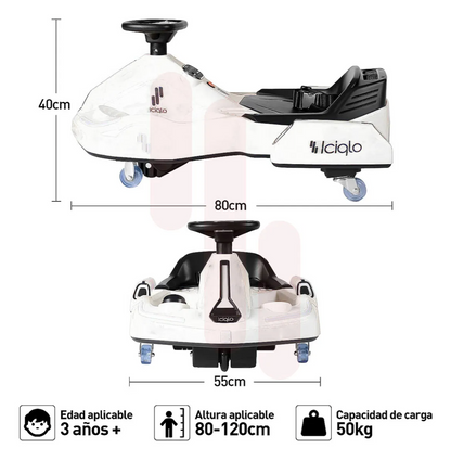 Go Kart Eléctrico Para Niños de Giro 360° Luz y sonido Bluetooth