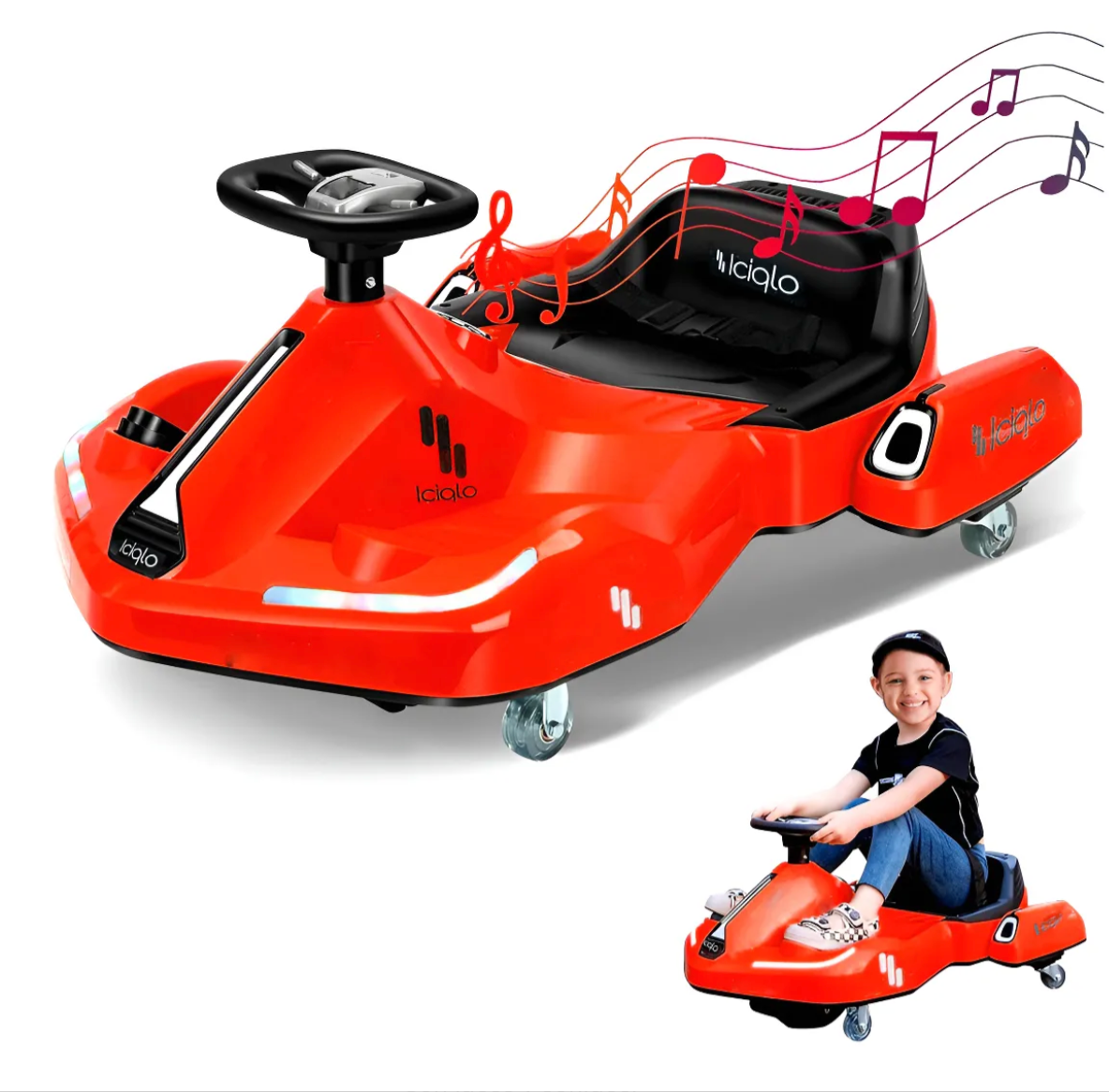 Go Kart Eléctrico Para Niños de Giro 360° Luz y sonido Bluetooth