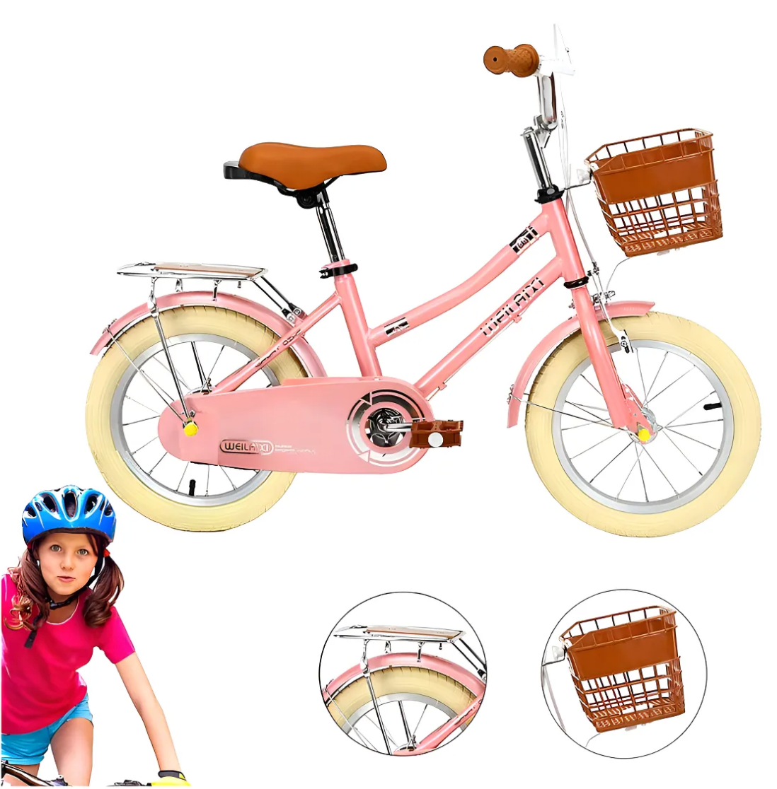 Bicicleta Urbana Infantil R-20 con Canastilla y Ruedas Auxiliares Color Rosa