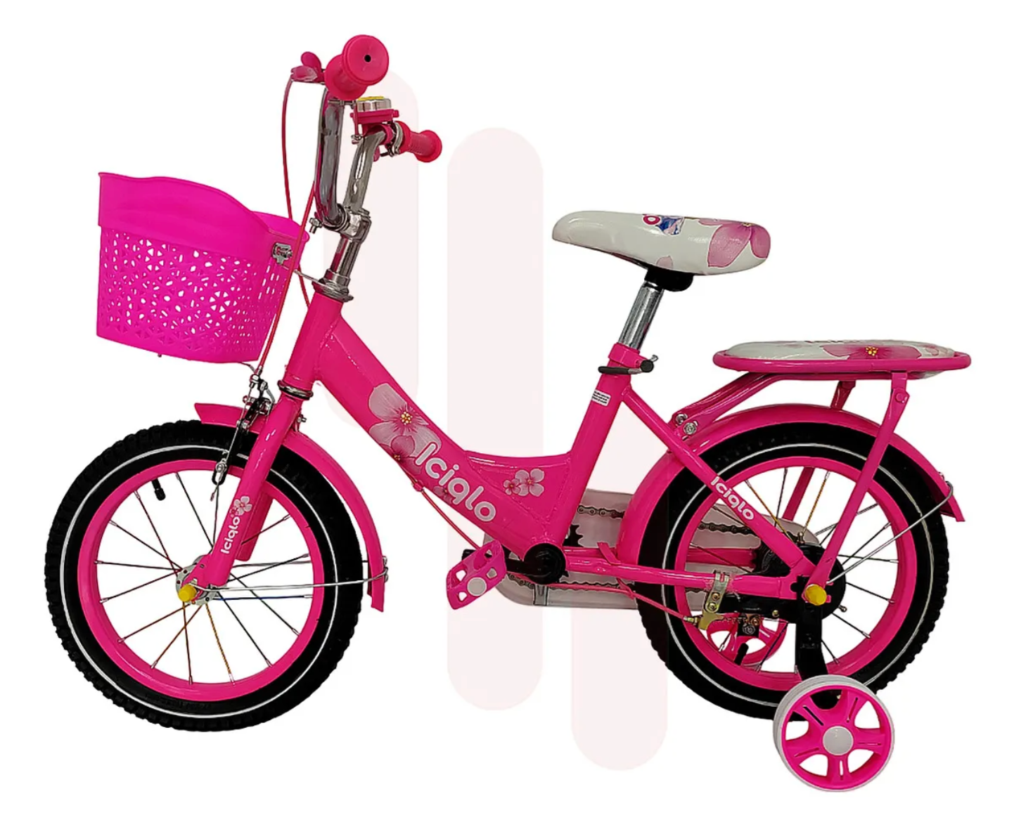 Bicicleta Infantil R-14 Con Canastilla y ruedas de Entrenamiento Color Fucsia