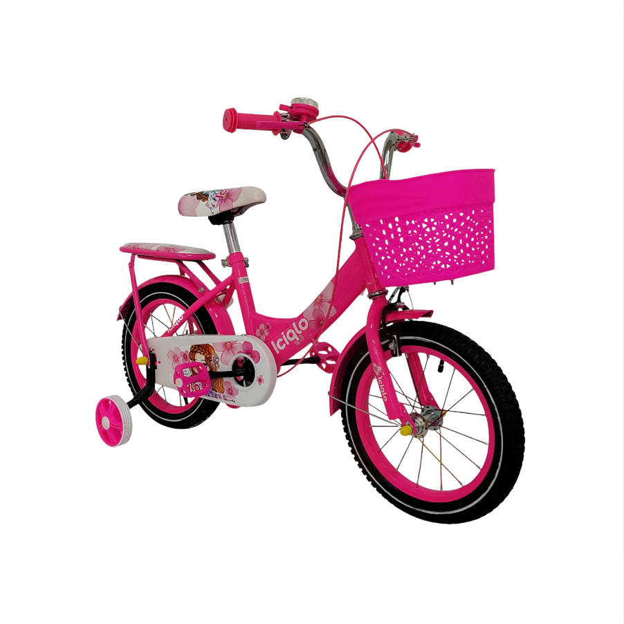 Bicicleta Infantil R-14 Con Canastilla y ruedas de Entrenamiento Color Fucsia