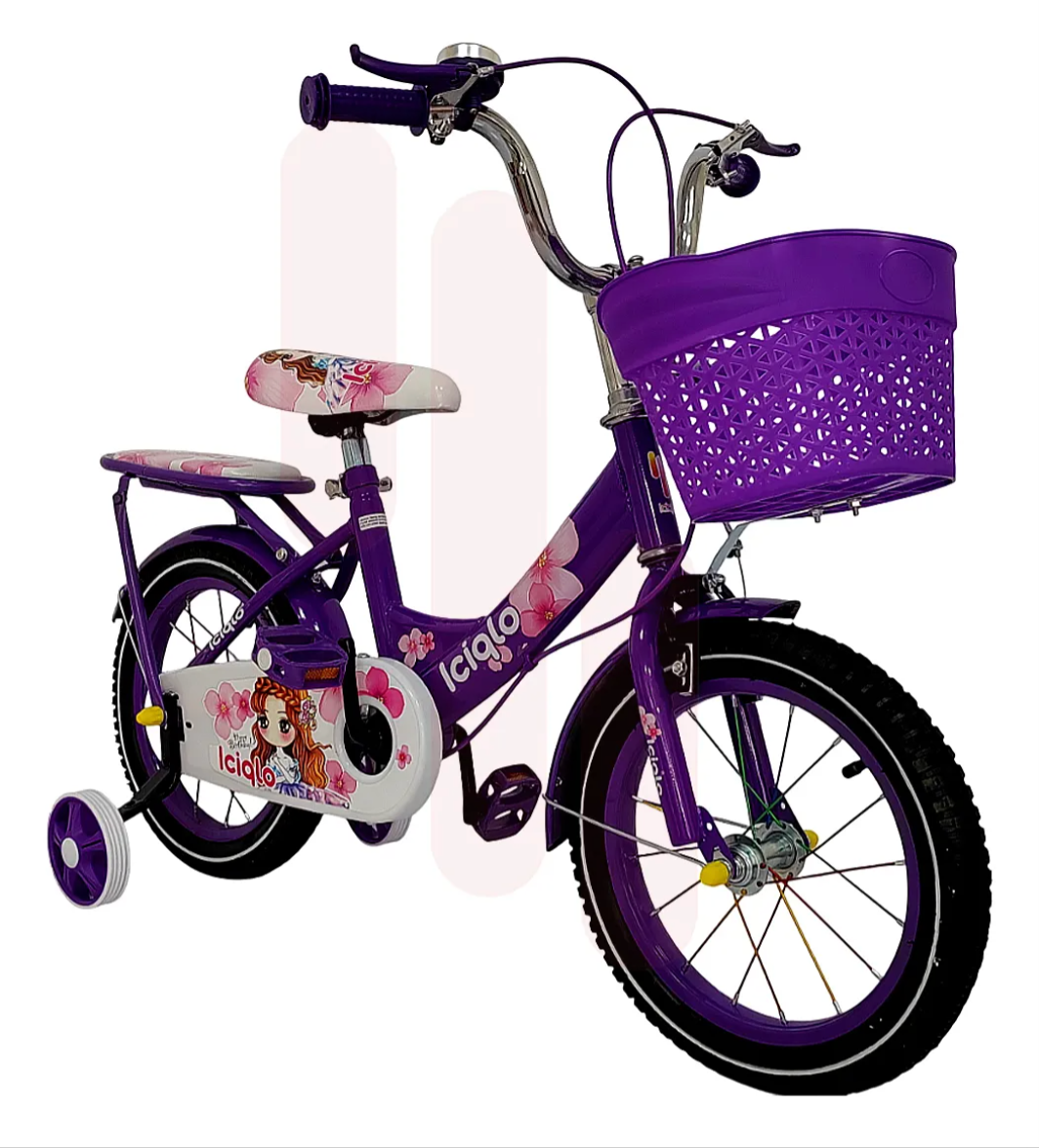 Bicicleta Infantil R-14 Con Canastilla y ruedas de Entrenamiento Color Fucsia