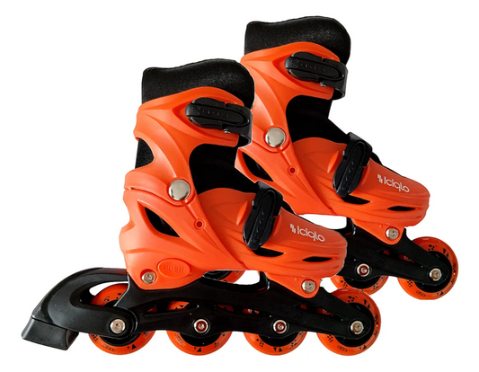 Patines 3 En 1 Ajustables Con Casco y Rodilleras / 19cm A 21cm 6 Cm Color Naranja